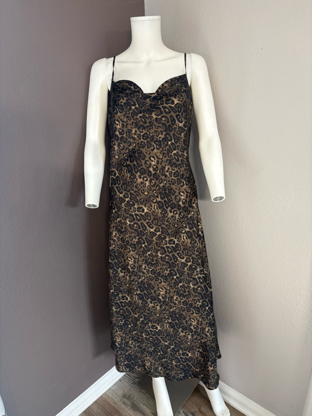 Nicole Miller Leopard-Print Maxi Slip Dress in Brown and Black